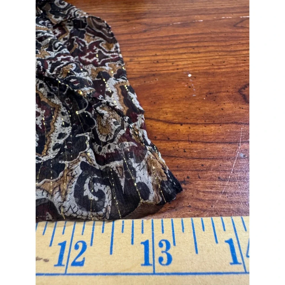 Cejon Brown Gold Silk Paisley Scarf Wrap Boho Earthy Lightweight Sheer Shawl